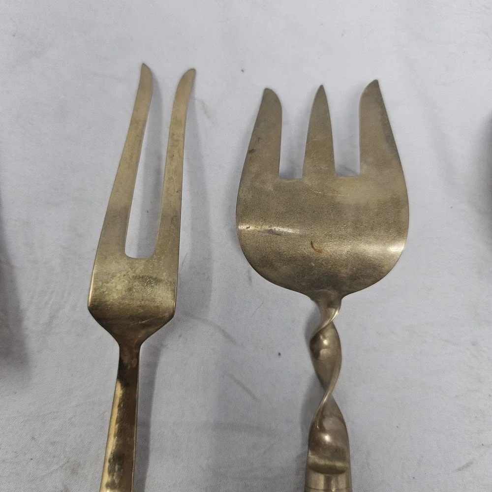 Vtg  Siam Thailand Brass  serving Fork & 2  Spoon, Pie Servire, Meat Server‎